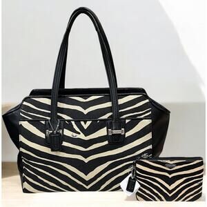 Coach F27009 Taylor Zebra Print Carryall Bag & NWT F51099 Small Wristlet